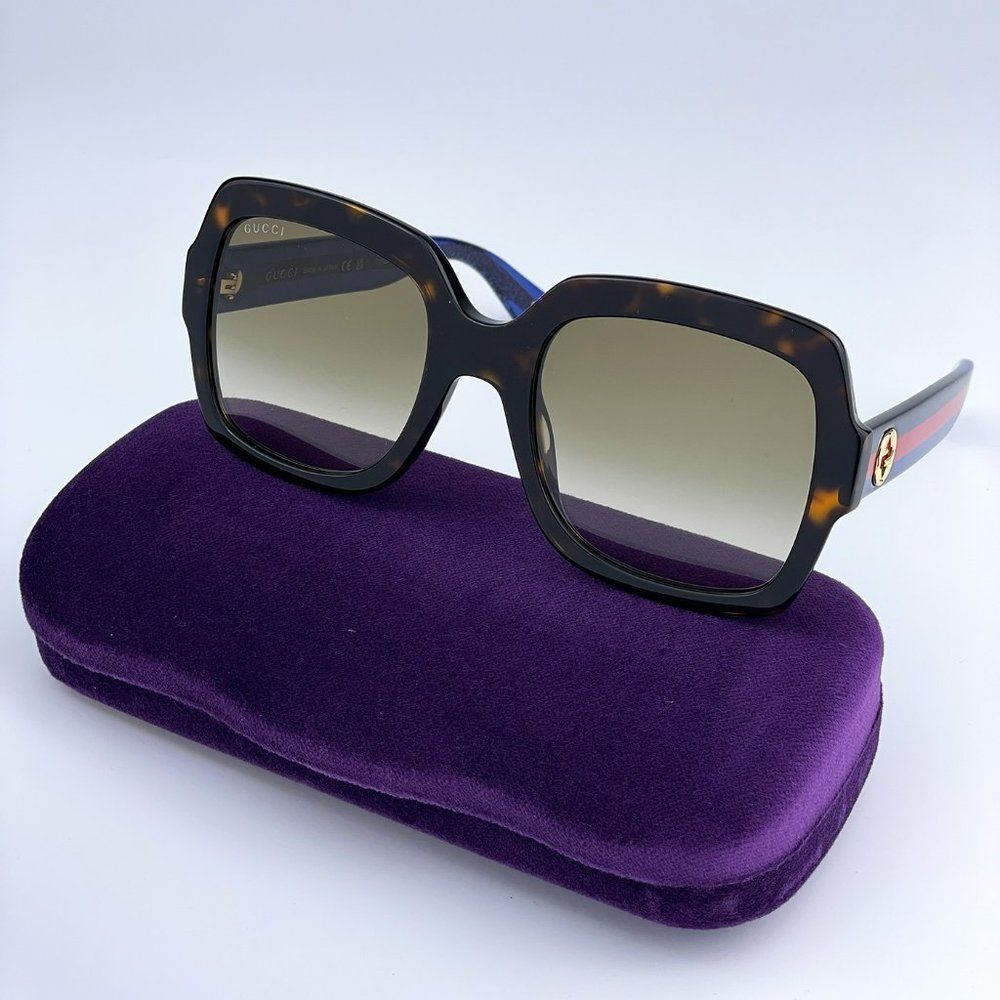 New Gucci Gg0036sn 004 Havana Blue Brown Gradient Square Women Sunglasses